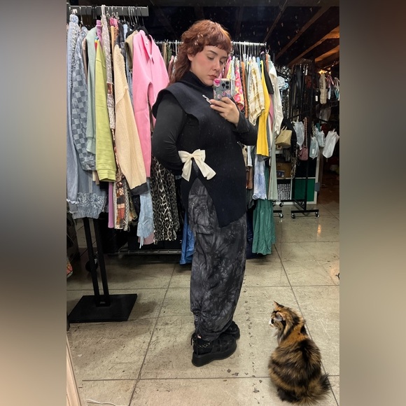 143B. Turtle Neck Side Slit Knit Pancho - Oatmeal - Picture 7 of 8